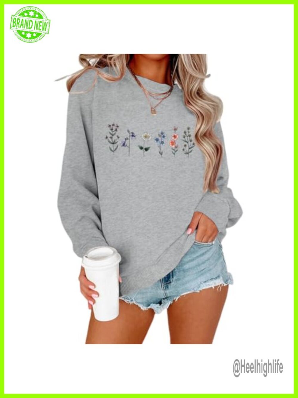 Floral Graphic Sweatshirt Women Cotton Blend Crewneck Loose Pullover